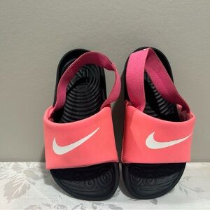 Nike Black and Pink Slide Sandals